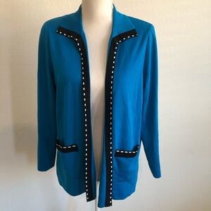 Misook Blue Open Front Blazer with Black Trim Medium